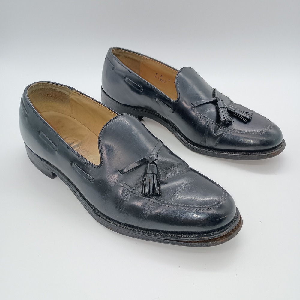 Church's Black Leather Tassel Loafers Mens 8 D READ Damaged